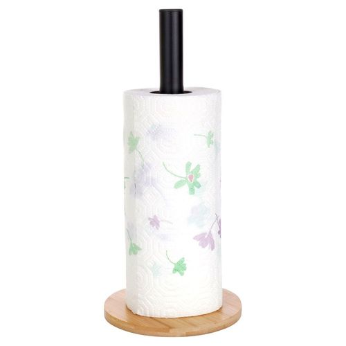 Stojak Kuchenny Czarny Metalowy Bambusowy na Ręcznik Papierowy Ręczniki na Arena.pl