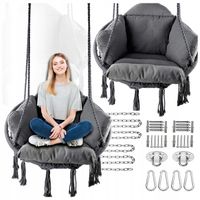 Ciemno Szare Bocianie gniazdo huśtawka + Poduszka XXL + 2x Zestaw montażowy