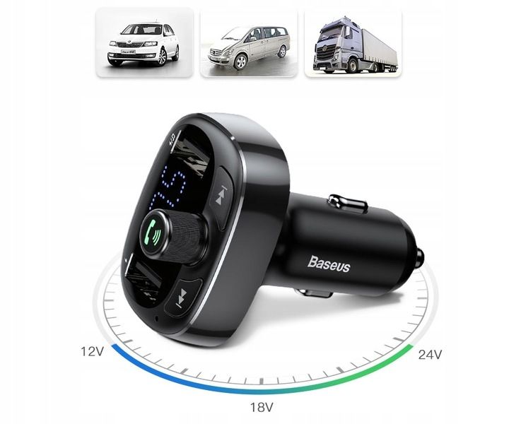 BASEUS TRANSMITER FM BLUETOOTH ŁADOWARKA SAMOCHODOWA MP3 2x USB SD/ TF 3.4A zdjęcie 14