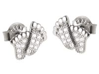 Eleganckie rodowane srebrne kolczyki dziecięce stópki białe cyrkonie srebro 925 K2293