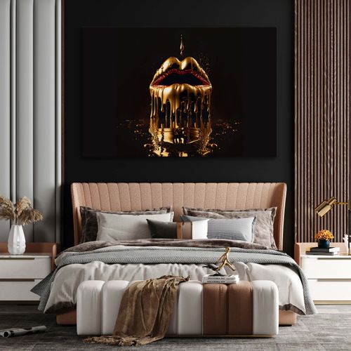 Obraz Na Płótnie Canvas Rozpływające Się Złote USTA Abstrakcja 3D 30cm x 20cm na Arena.pl