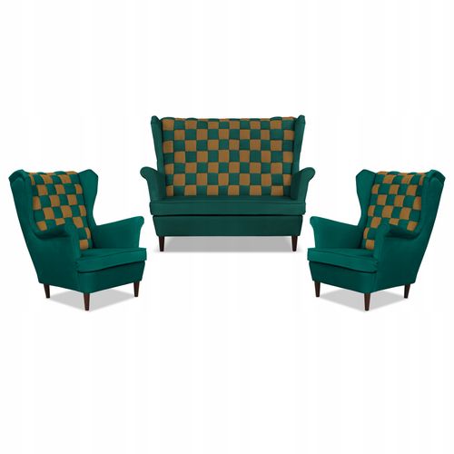 Zestaw uszak CAROL DUO sofa fotele zielono - brązowy na Arena.pl