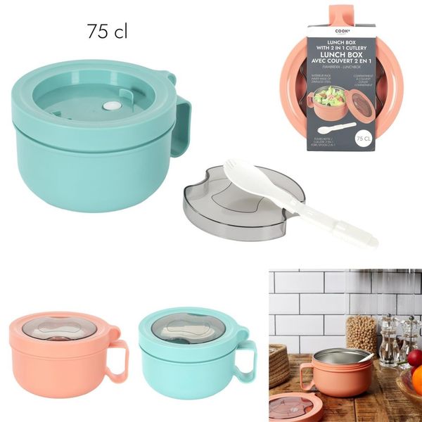 Okrągły Lunch box niebieski z widelcem zdjęcie 2
