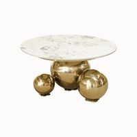 Złoty stolik kawowy z kamiennym blatem marmurkowym Trio 80x45