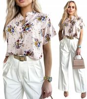 BLUZKA DAMSKA bawełniana stójka guziki modny print kwiaty