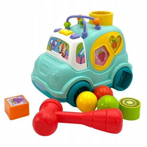 AUTO SORTER WESOŁY SAMOCHODZIK Z KLOCKAMI WBIJAK MONTESSORI LABIRYNT WOOPIE na Arena.pl