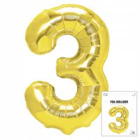 BALON FOLIOWY CYFRĄ CYFERKA 3 ZŁOTA NA IMPREZE URODZINOWĄ PRZYJĘCIE 40cm