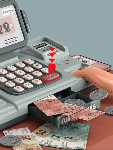KASA FISKALNA Dla dzieci ZABAWKOWA zestaw SKANER WAGA TELEFON KOSZ ZAKUPY na Arena.pl