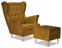 Fotel uszak Diana z podnóżkiem skandynawski  złoty żółty