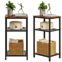 STOLIK KAWOWY POMOCNICZY BOCZNY Z 2 PÓŁKAMI RETRO VINTAGE LOFT BRĄZOWY