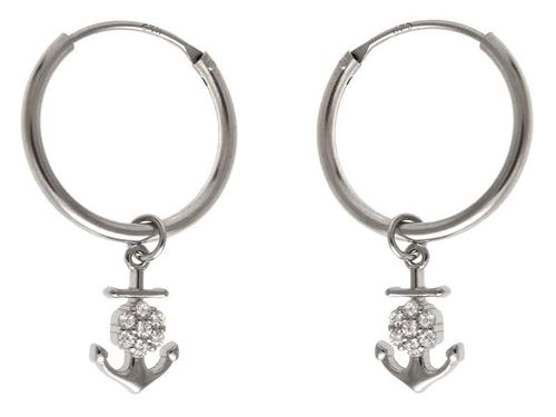 Eleganckie rodowane wiszące srebrne kolczyki kółka kółeczka kotwica białe cyrkonie srebro 925 K2681 na Arena.pl