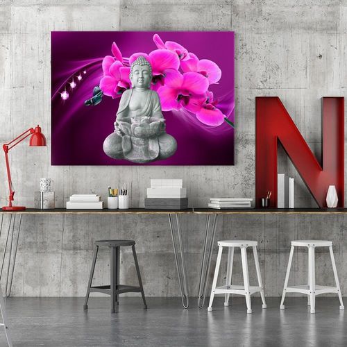 Obraz na płótnie - Canvas, Budda z orchideami 1 60x40 na Arena.pl