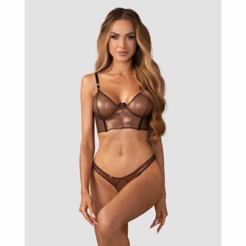 obsessive soranna komplet brązowy - gorset z tiulu i figi open 2xl/3xl na Arena.pl