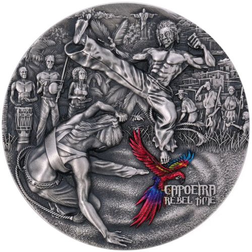 Cameroon: Rebel Time - Capoeira kolorowany 2 uncje Srebra 2023 Antiqued Coin na Arena.pl