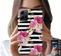 ETUI DO XIAOMI NOTE 12 4G - KWIATKI W CZARNO - BIAŁE PASKI WZORY