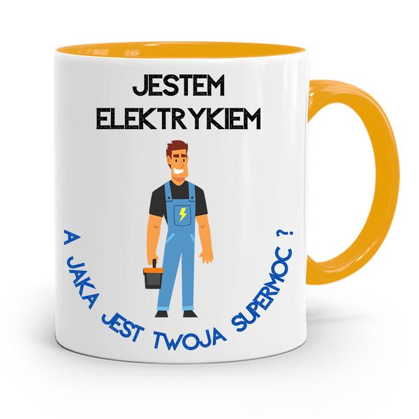 Kubek Żółty Prezent Elektryka Jestem Elektrykiem Z Nadrukiem Ze Zdjęciem zdjęcie 1