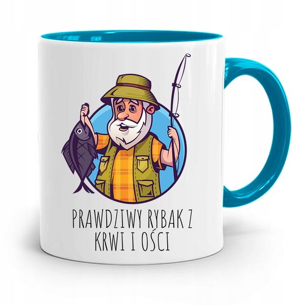 Kubek Błękitny Wędkarza Rybaka Prawdziwy Rybak Z Nadrukiem Ze Zdjęciem zdjęcie 1