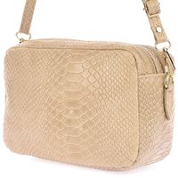 Beżowa Skórzana Listonoszka Damska Włoska Croco Kuferek Beltimore P12
