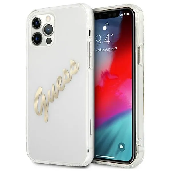 Etui Guess Vintage Script Gold na iPhone 12 Pro Max - przezroczyste zdjęcie 1
