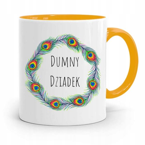 Kubek Żółty Prezent Na Dzień Dziadka Dumny Dziadek Z Nadrukiem Ze Zdjęciem zdjęcie 1
