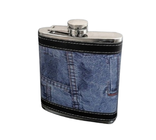 Piersiówka Stal Nierdzewna Obszyta Eko-Skórą na Wzór Jeansów 8 OZ ok. 240ml na Arena.pl