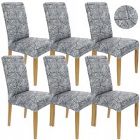 ZESTAW 6 SZT. POKROWCE POKROWIEC NA KRZESŁO SZARY WZORY ELASTYCZNY