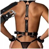 UPRZĄŻ BDSM Z KAJDANKAMI HARNESS BIELIZNA EROTYCZNA SZYJA PRZÓD TYŁ OBROŻA