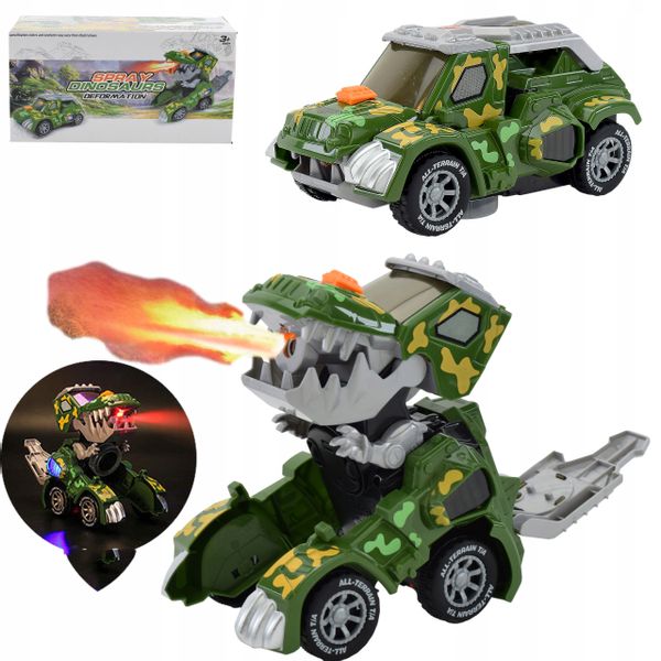 AUTO ROBOT ZABAWK DINOZAUR ZIEJE PARĄ SAMOCHÓD 2W1 zdjęcie 1