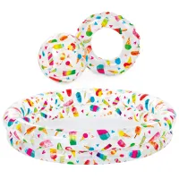 Zestaw basen dmuchany ogrodowy Lody + piłka + koło 122x25cm INTEX 59460
