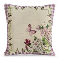 Poszewka dekoracyjna gobelin 45x45 fioletowy beżowy kwiaty kratka
