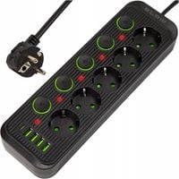PRZEDŁUŻACZ LISTWA ZASILAJĄCA 4x USB 5 GNIAZD 3m USB ŁADOWARKA TYP-C