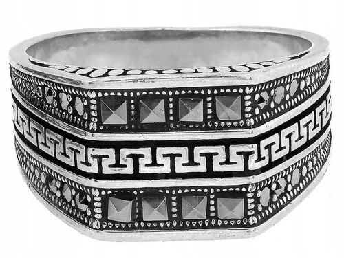 Srebrny 925 sygnet uniwersalny oksydowany z wzorem greckim na prezent r28 na Arena.pl