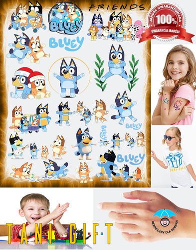 Duży Zestaw Mega Tatuaży zmywalnych - Bluey na Arena.pl
