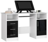 BIURKO ANA 124 cm BIAŁE / CZARNY POŁYSK