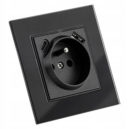 Gniazdko pojedyncze SZKLANE 230V KONTAKT z BOLCEM uziemieniem CZARNE na Arena.pl