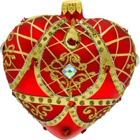 Bombka choinkowa szklanaSerce ze złotymi zdobieniami i kamieniami: czerwone