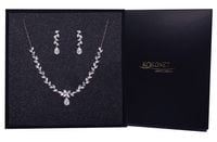 Ozdobna biżuteria ślubna kolczyki naszyjnik z listkami CYRKONIAMI w pudełku