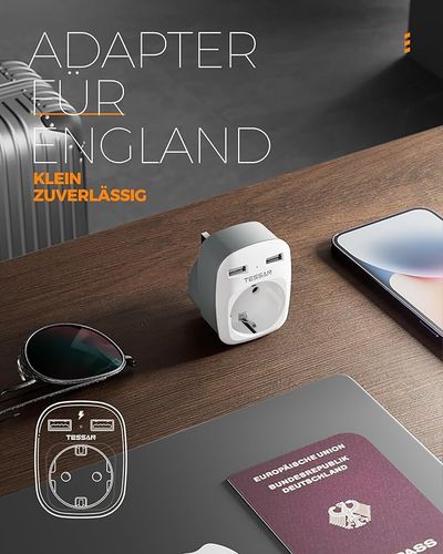 TESSAN Adapter podróżny EU-UK wtyczka podróżna z 2xUSB 3w1 na Arena.pl
