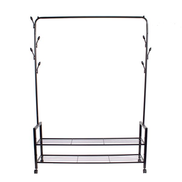 Wieszak stojący z 2 półkami stojak z kółkami na odzież zdjęcie 2