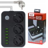 Antyprzepięciowa listwa zasilająca 2m 3 x 230V i 6 x USB 5V przedłużacz