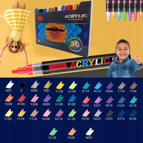 MARKERY AKRYLOWE ZESTAW 36 SZT Pisaki Flamastry Mazaki WODOODPORNE Z FARBĄ na Arena.pl