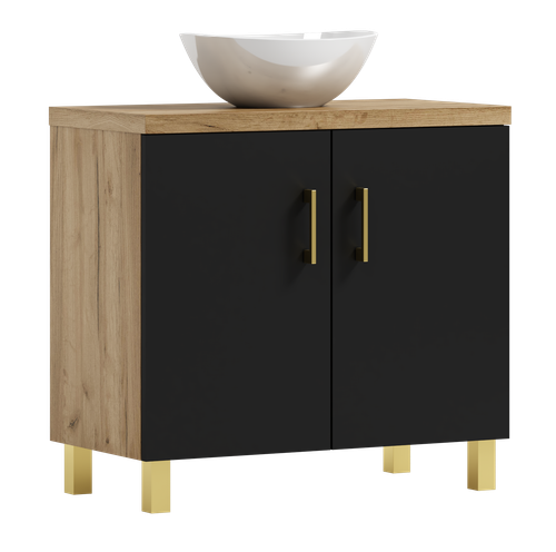 Szafka łazienkowa ROCO 80 czarny/dąb craft złoty  z umywalką Eliza B (W5) na Arena.pl
