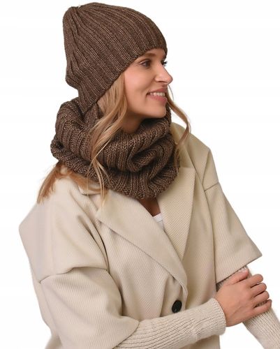 damski Komplet brązowyi zimowy CZAPKA Z KOMINEM ciepły ZESTAW polski Be4 na Arena.pl