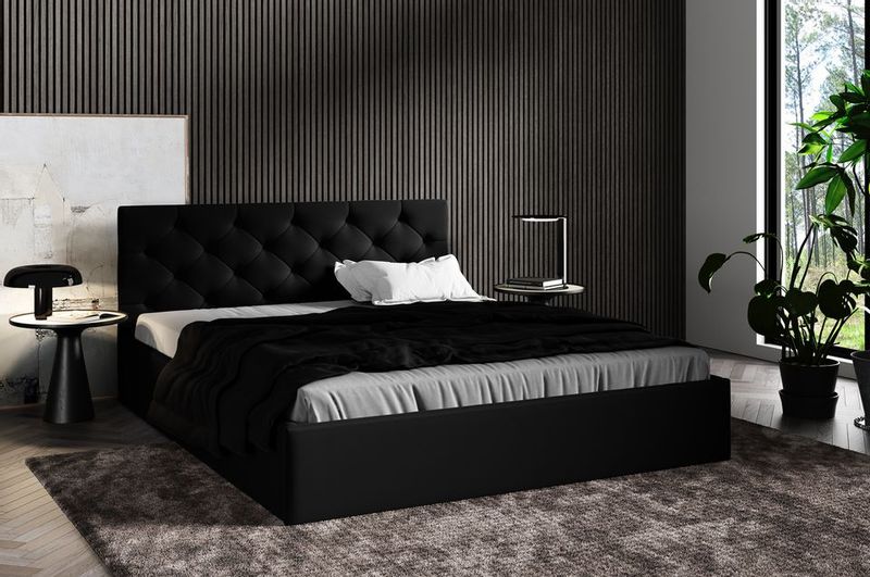 Czarne łóżko tapicerowane SARA / R100 140x200 cm zdjęcie 2