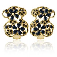 kolczyki ze stali szlachetnej pozłacane 14k złotem, miś z czarną cyrkonią