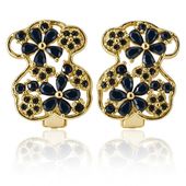 kolczyki ze stali szlachetnej pozłacane 14k złotem, miś z czarną cyrkonią