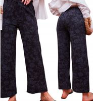Spodnie Letnie Damskie Szeroka Nogawka Luźne Kwiaty XL/2XL CZARNE