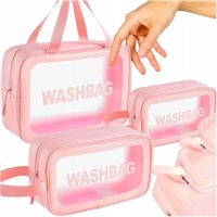 3x KOSMETYCZKA TURYSTYCZNA ZESTAW PODRÓŻNY PRZEZROCZYSTA NA ZAMEK KOSMETYKI