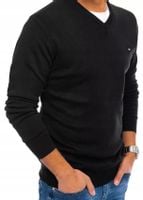 Sweter męski gładki czarny w szpic serek M