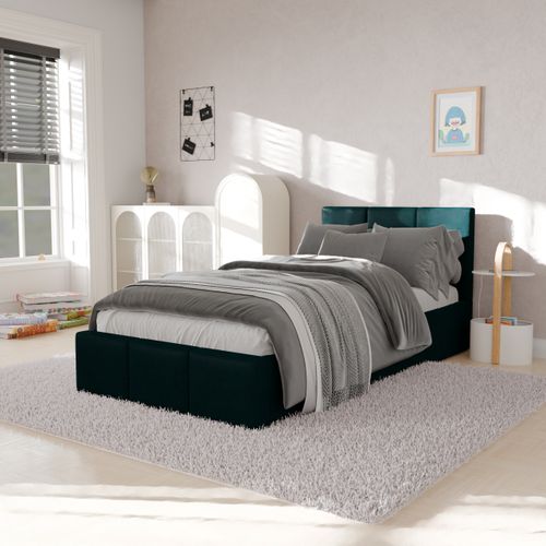 ŁÓŻKO POJEDYNCZE 90x200cm ŁÓŻKO TAPICEROWANE Z POJEMNIKIEM TURKUSOWE na Arena.pl